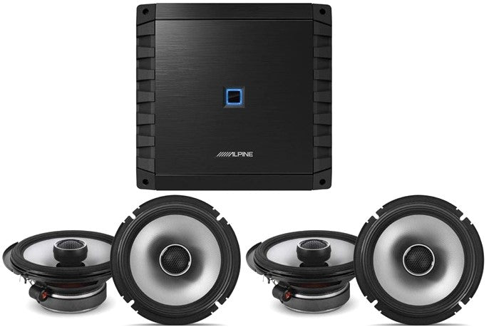 Alpine S2-A36F 600W 4CH Amplifier & 2 S2-S65 6.5" Speakers & KIT10 AMP Kit