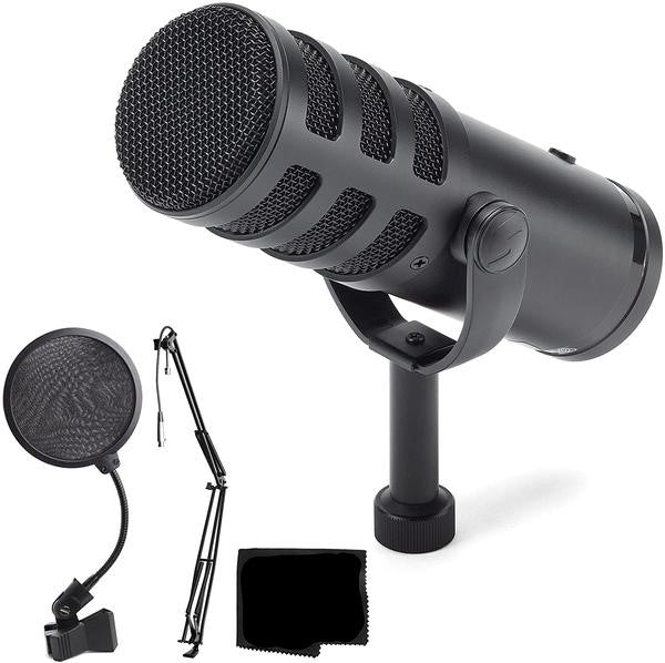 Samson Q9U XLR/USB Dynamic Broadcast Microphone + Pop Filter + Broadcast/Webcast Boom Arm + Cloth - Deluxe Bundle