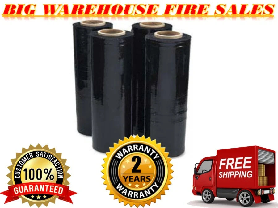 American Terminal 18" x 1500' 80 Ga 4 Rolls Pallet Wrap Stretch Film Shrink Wrap 1500FT Black