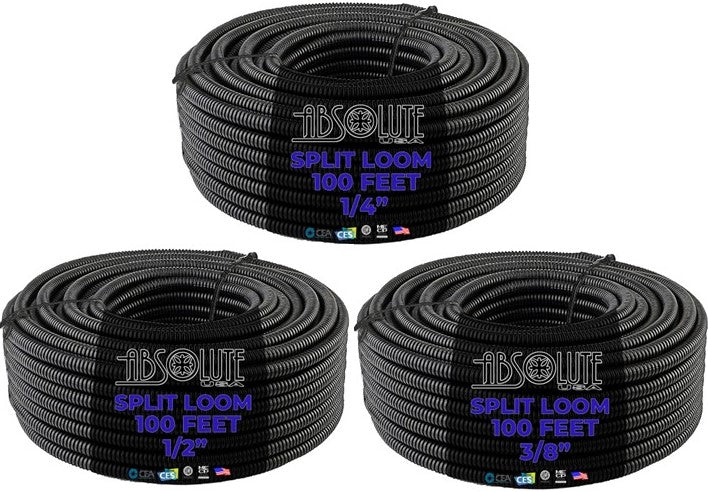 3 Rolls 100ft ea Split Cable Wire Loom PolyethyleneTubing 1/4" 3/8" 1/2" Conduit