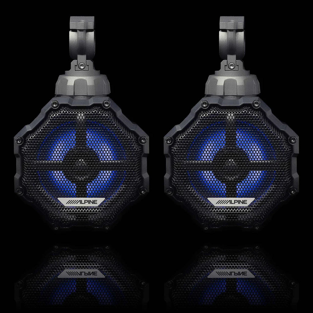 Alpine SPV-65RGB-CAN+KTA-30FW+UTE-73BT 6.5” Cage-Mounted Universal Weather-Resistant Coaxial RGB LED Speaker Pods with Amp & Source