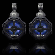 Load image into Gallery viewer, Alpine SPV-65RGB-CAN+KTA-30FW+UTE-73BT 6.5” Cage-Mounted Universal Weather-Resistant Coaxial RGB LED Speaker Pods with Amp &amp; Source