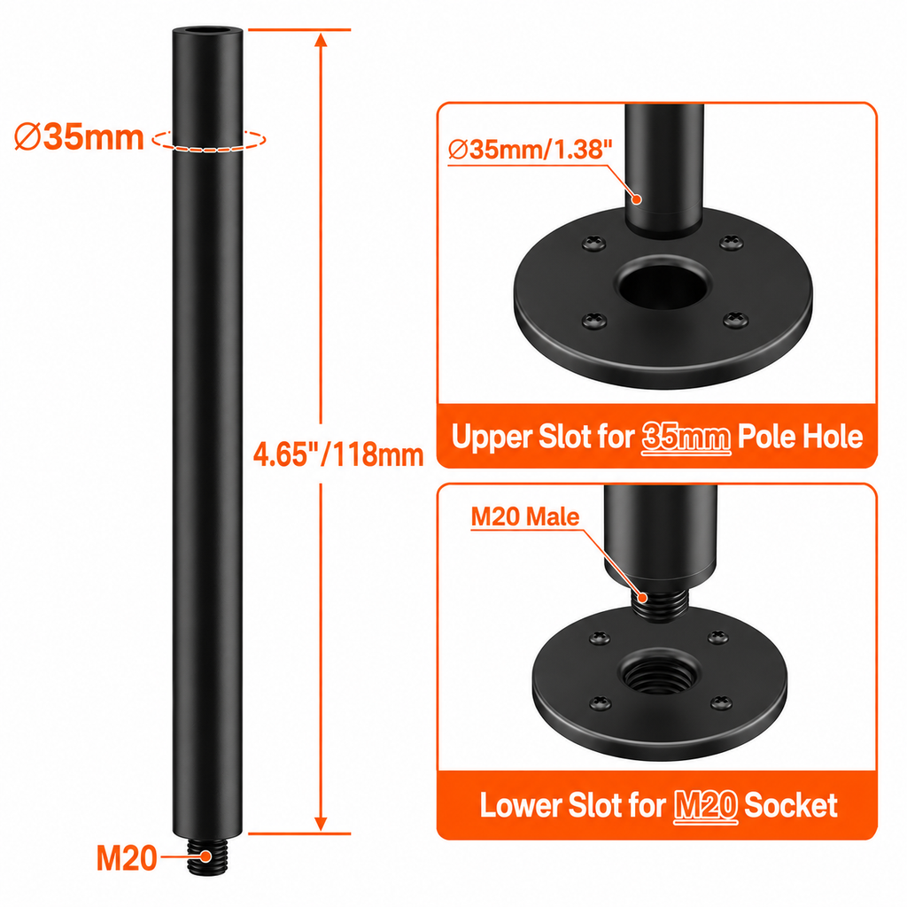 MR DJ SS40 36"/38mm Subwoofer Speaker Pole M20 Threaded & Mount Dual 35mm/38mm