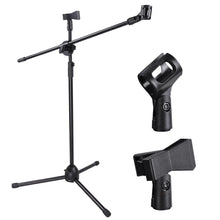 Load image into Gallery viewer, Mr. Dj MS500 Universal Adjustable Tripod Microphone Stands Adjustable Boom Stage with Mic Holder Clips
