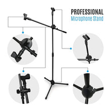 Load image into Gallery viewer, Mr. Dj MS500 Universal Adjustable Tripod Microphone Stands Adjustable Boom Stage with Mic Holder Clips
