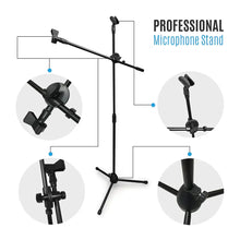 Load image into Gallery viewer, MR DJ MS300 Universal Adjustable Tripod Microphone Stands Adjustable Boom Stage with Mic Holder Clips