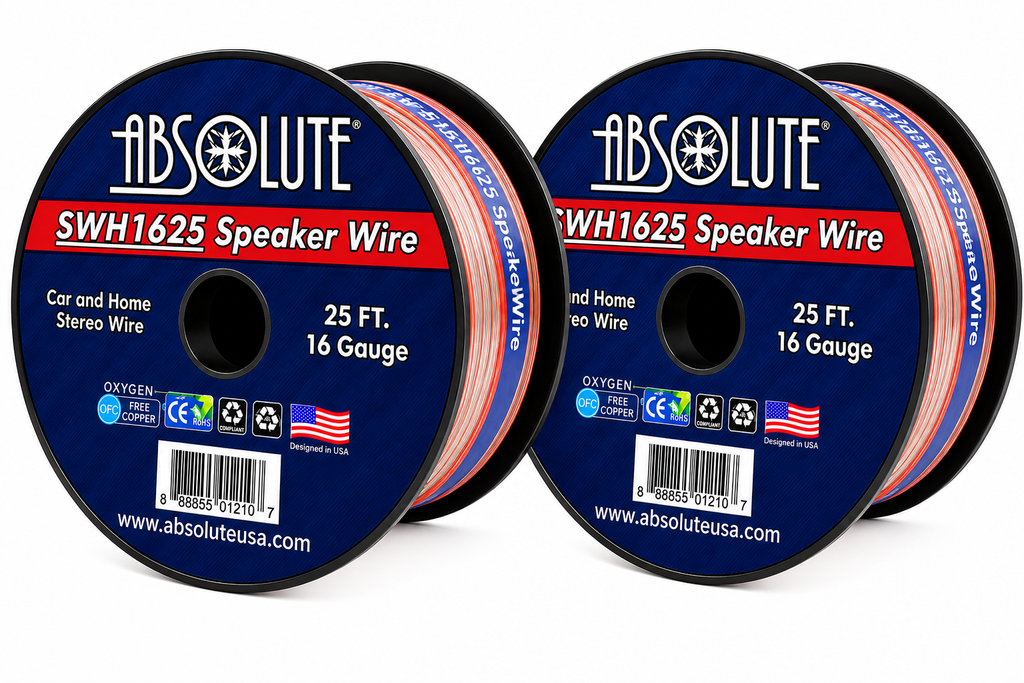 2 Absolute USA SWH1625 25' 16 Gauge Car Home Audio Speaker Wire Cable Spool