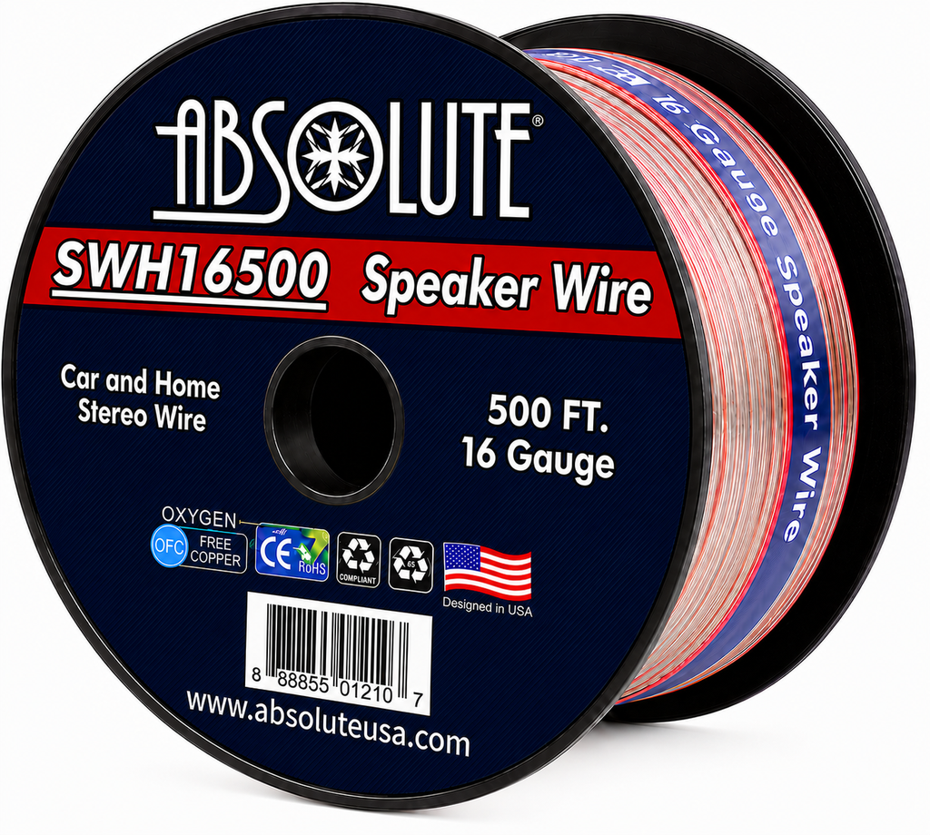 Absolute SWH16500 500' 16 Gauge Car Home Audio Speaker Wire Cable Spool