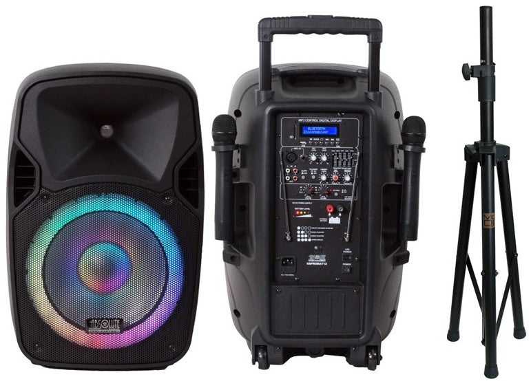 USPROBAT15 15" Speaker PA System Wireless Mic Bluetooth Rechargeable + Stand