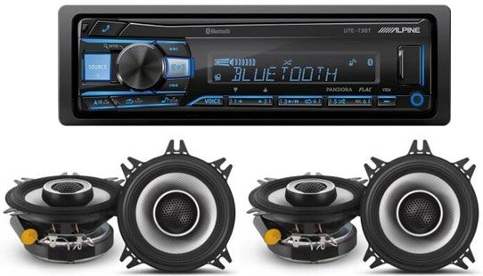 Alpine UTE-73BT Mech-less Bluetooth & 2 Pair S2-S40 4" Speakers & KIT10 AMP Kit