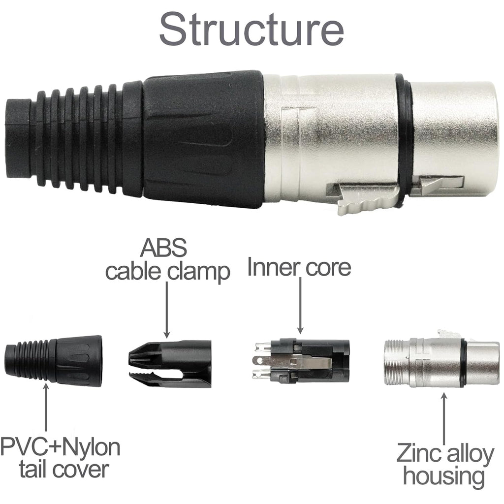 MR DJ XLRFH2 2 3-Pin XLR Female Connector Heads for Audio Microphone & DMX Cable Applications