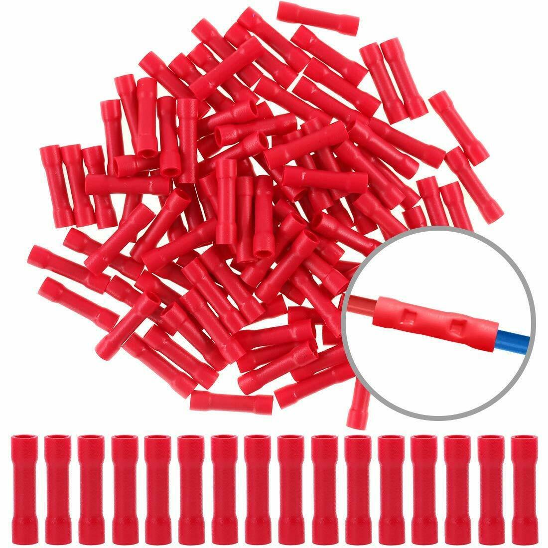 100pcs 22-16 Gauge Butt Insulated Splice Terminals Electrical Crimp Connectors