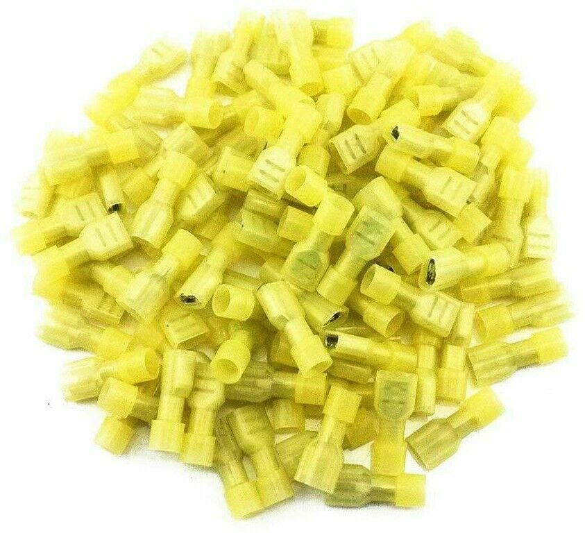100pcs Yellow 12/10-Gauge Economy Nylon Female Fully-Insulated Quick Disconnects