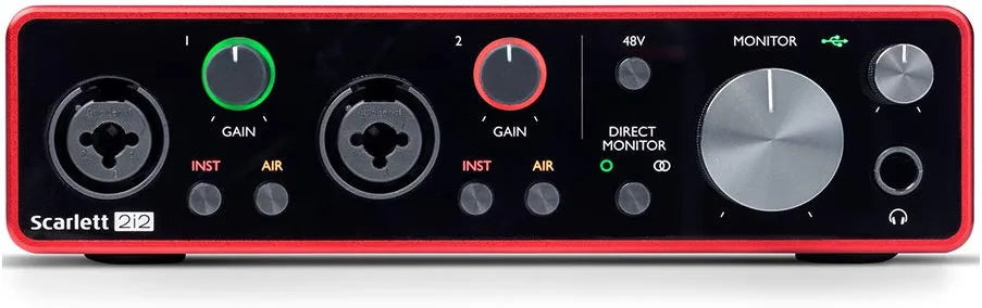 Focusrite Scarlett 2i2 USB Audio Interface 3rd Ge, Mackie CR3-X Powered Monitors & MR DJ 1/4" TO 1/4" Cable
