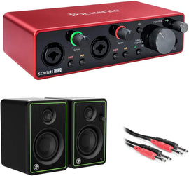 Focusrite Scarlett 2i2 USB Audio Interface 3rd Ge, Mackie CR3-X Powered Monitors & MR DJ 1/4