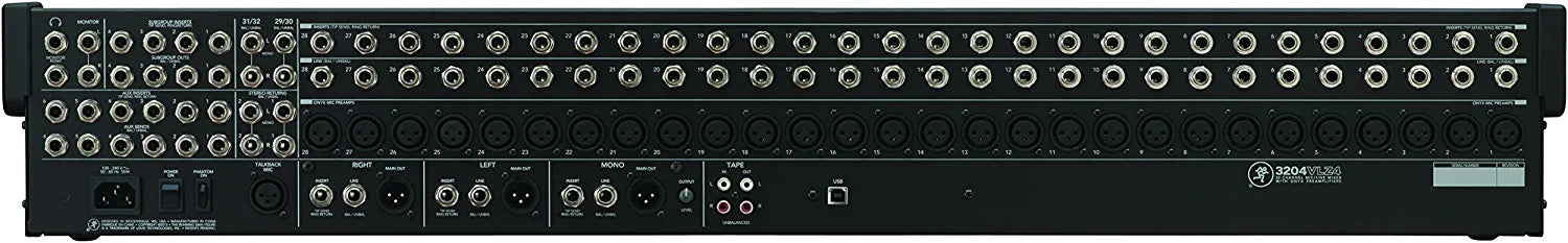 Mackie 3204VLZ4 32-channel 4-bus FX Mixer with Ultra-wide 60dB gain range and Onyx Mic Preamps, USB