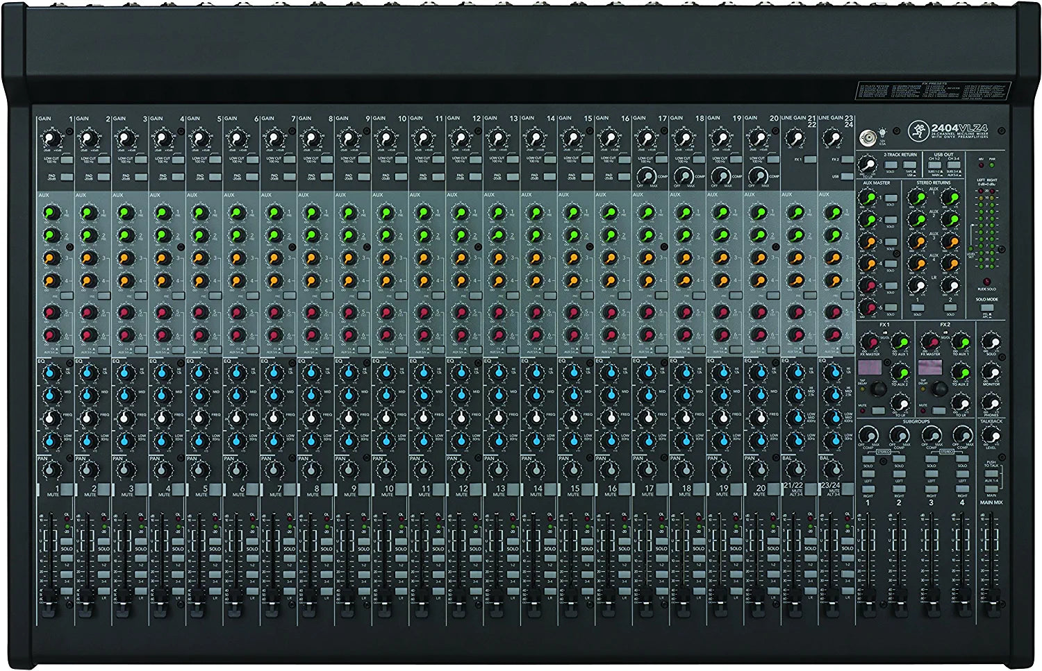 Mackie 2404VLZ4 24-channel 4-bus FX Mixer with Ultra-wide 60dB gain range and Onyx Mic Preamps, USB, Unpowered