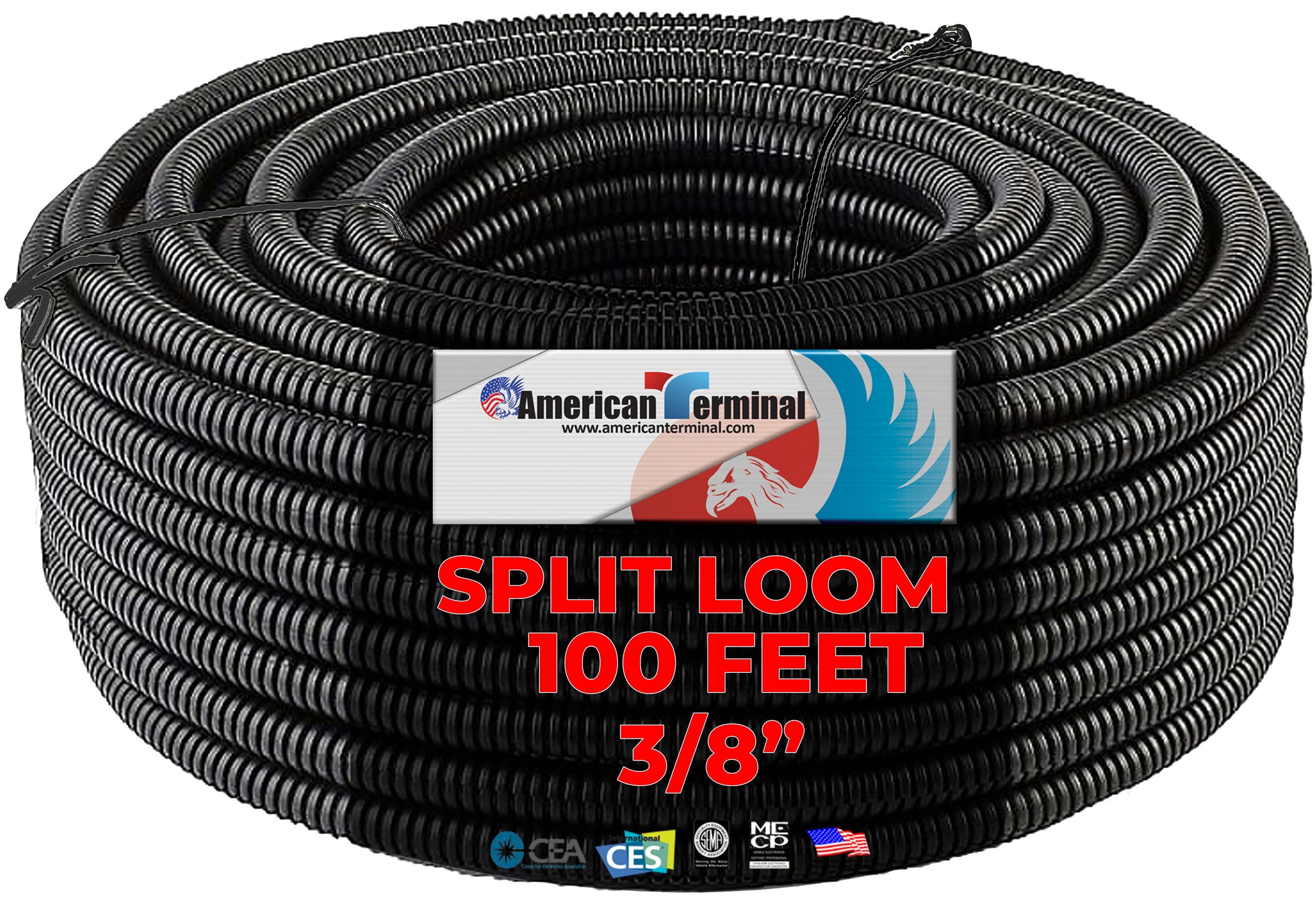 100 FT 3/8" BLACK SPLIT WIRE LOOM POLYETHYLENE TUBING CABLE CONDUIT - SHIPS FREE