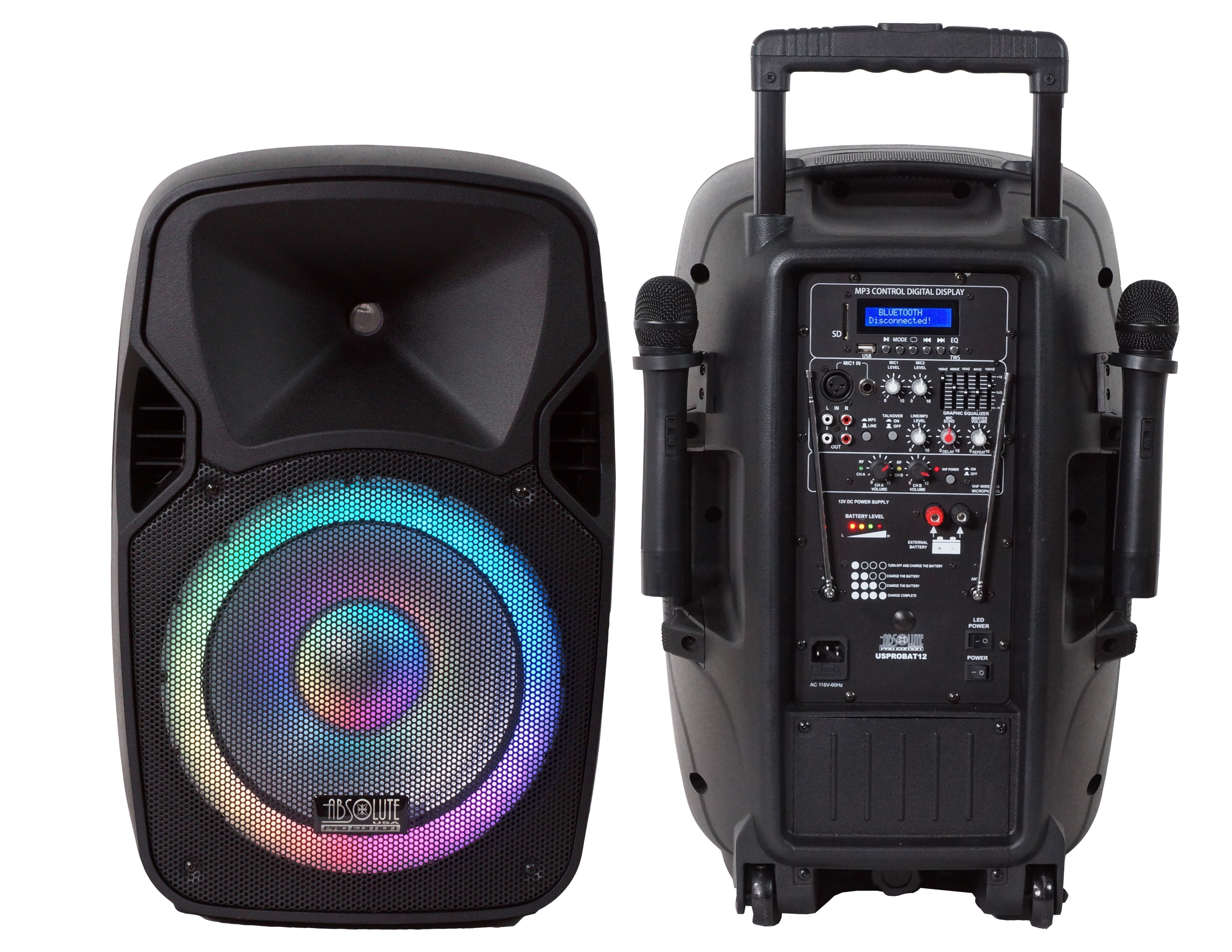 12"  Portable Speaker 3000W PA System Wireless Mic Bluetooth Rechargeable