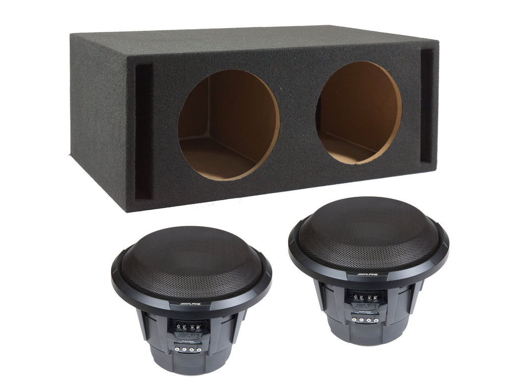 2 ALPINE X-W10D4 10" 900W RMS Subwoofers + Vented Sub Box Enclosure