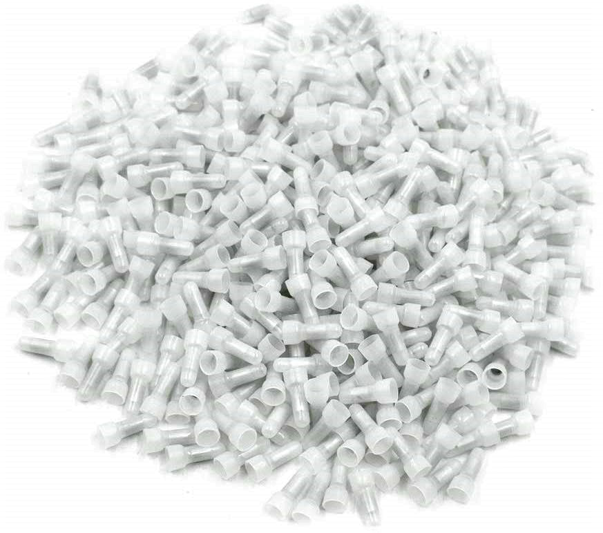 1000 White Crimp Cap Connectors Nylon Closed Ends Snow Caps